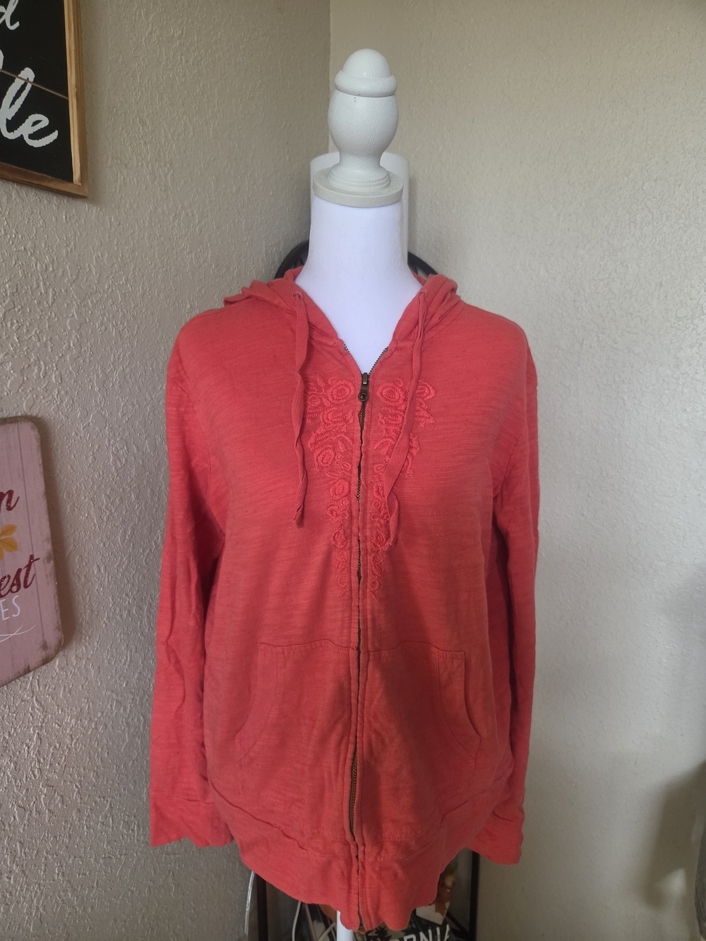 Eddie Bauer Coral Zip Hoodie with Lace Trim Detail